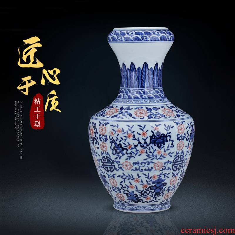 Jingdezhen ceramics vase hand - made porcelain youligong garlic bottles of the sitting room TV ark, rich ancient frame of Chinese style furnishing articles