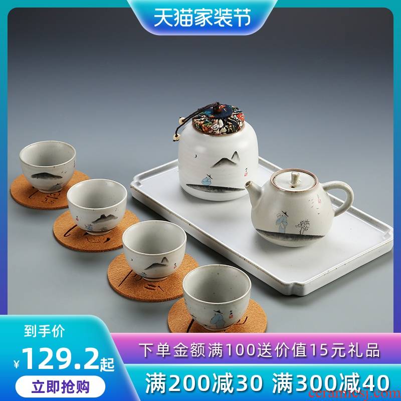 Japanese antique your up kung fu tea set household contracted zen ceramic cup thick ceramic lid bowl of restoring ancient ways