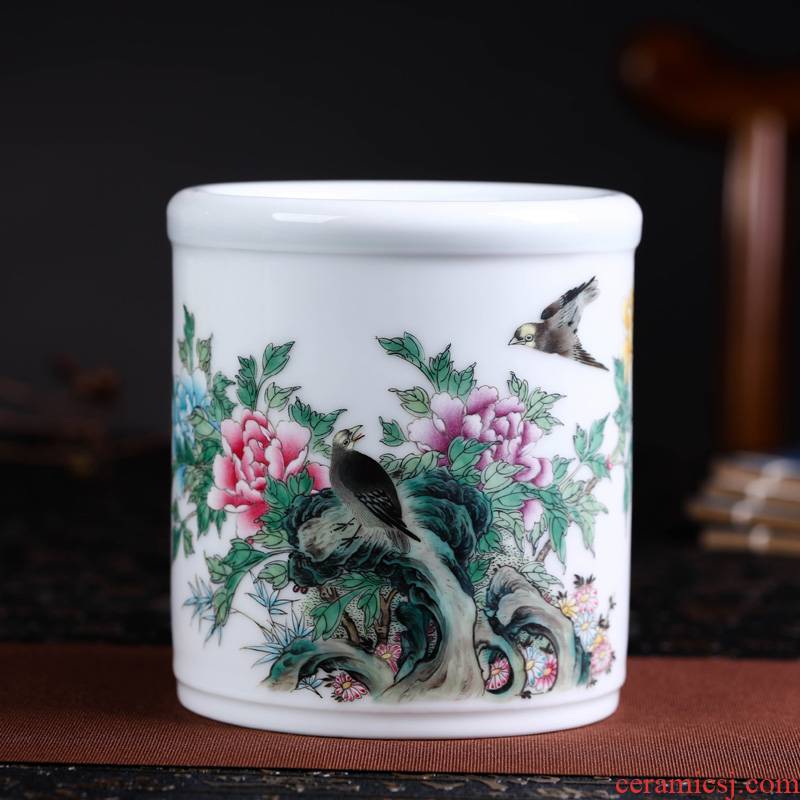 Offered home - cooked in jingdezhen porcelain "four checking ceramic furnishing articles hand - made pastel stationery pen container home decoration