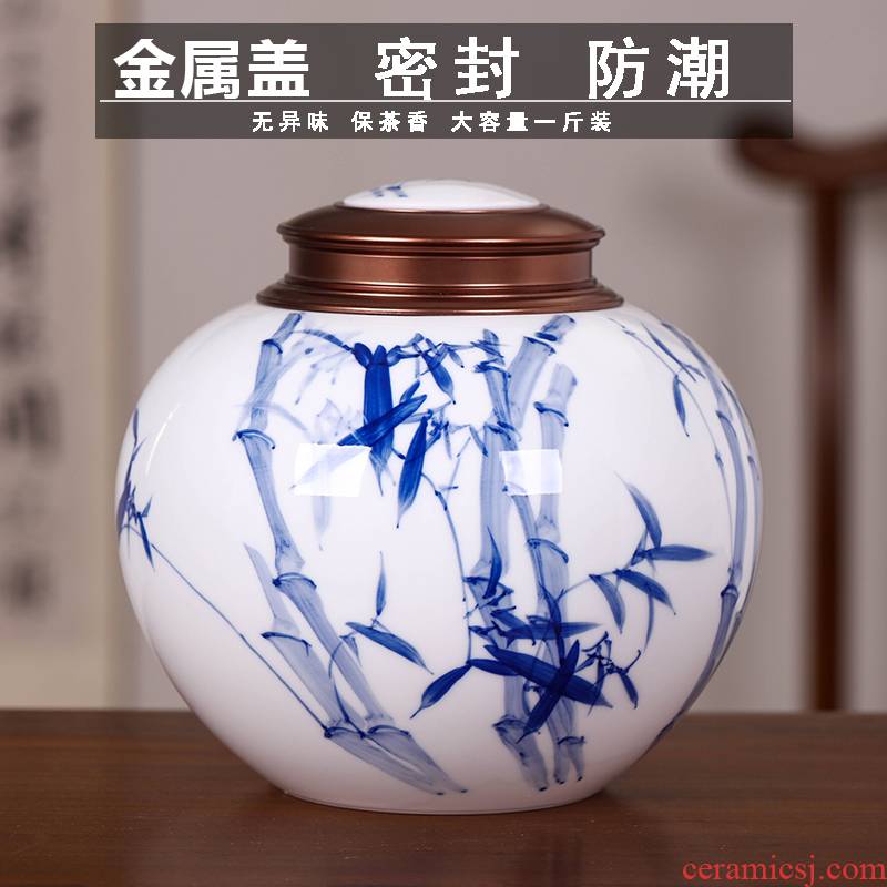 Large blue and white porcelain tea pot ceramic custom sealed tank storage POTS restoring ancient ways of the loose tea a jin of moisture