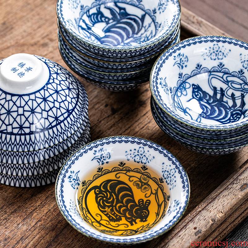 Leopard lam, blue - and - white zodiac porcelain ceramic cups large single master cup a cup of tea light suit at upstream bowl tea cup