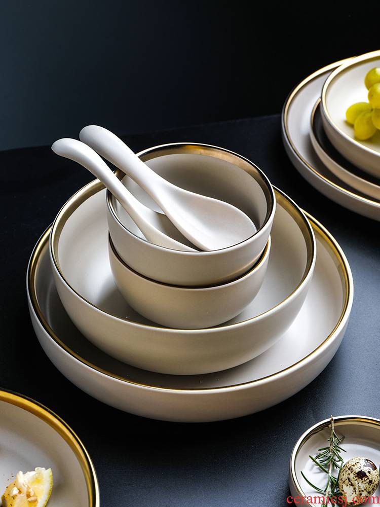 Selley web celebrity ins light wind European - style key-2 luxury frosted glass ceramic tableware suit dishes soup can eat bread and butter plate