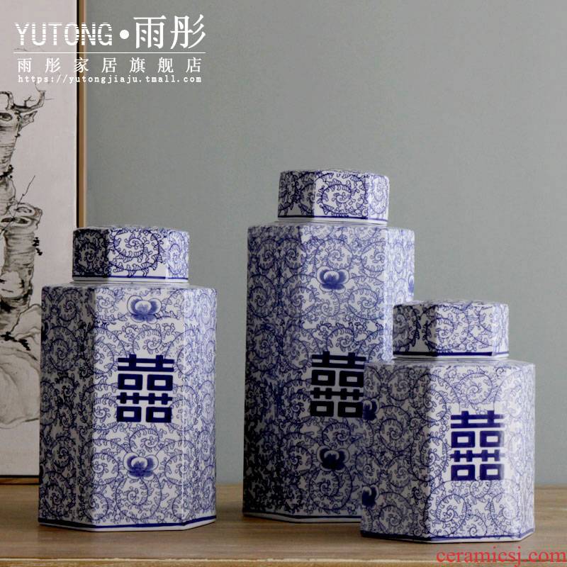 Rain tong home | jingdezhen blue and white porcelain ceramics classic wind and ceramic pot with cover can of furnishing articles