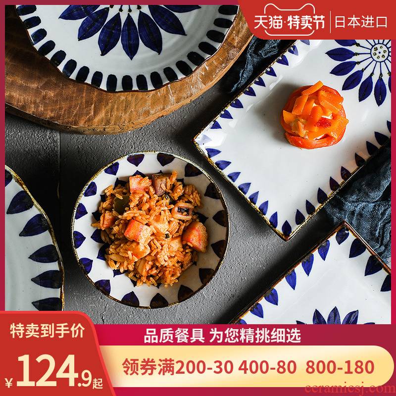 The fawn field'm Japanese imports of ceramic tableware manual jobs plates Japanese fish dish xiang fang sunflower geranium