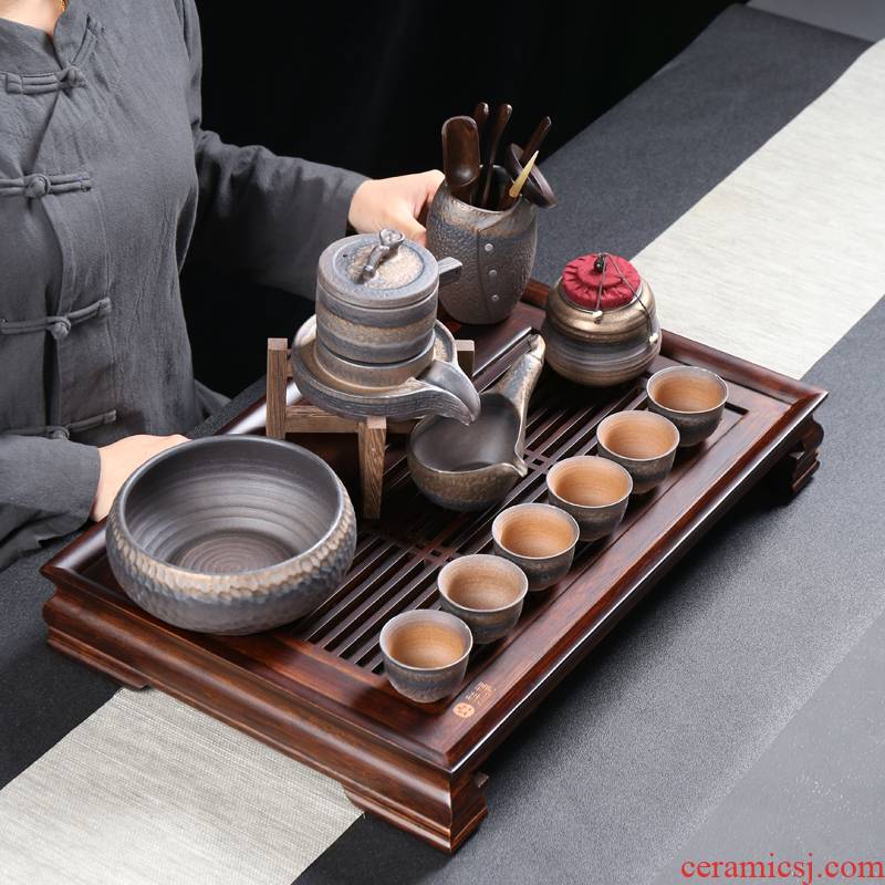 Retro coarse pottery mill lazy people make tea ware domestic semi - automatic stone mill tea set 6 contracted tea cup