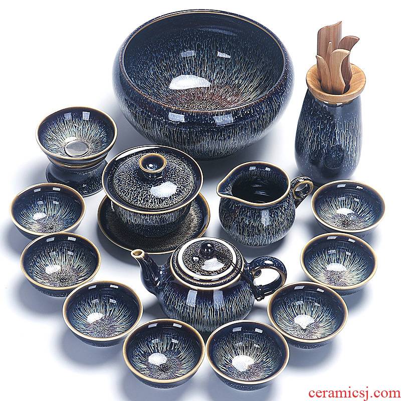 Jingdezhen kung fu tea set suit household ceramics building red glaze, a complete set of contracted lid bowl of tea cups