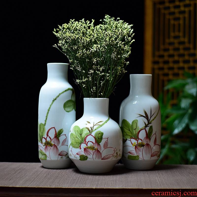 Jingdezhen hand - made ceramic fashion home furnishing articles hydroponic dry flower arranging flowers sitting room lucky bamboo vase three - piece suit