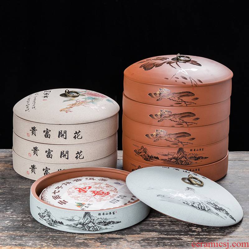 Puer tea cake tea pot ceramic seal tank storage POTS receive a case size and white tea box of household