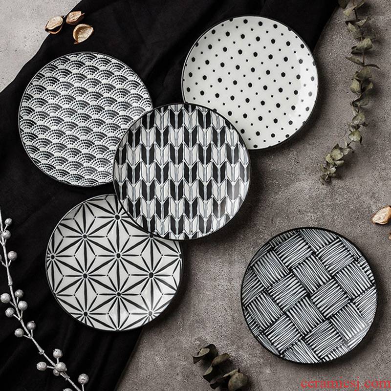 Imported European 0 home the simple black and white ceramic breakfast circular plates of disc western - style food plate all the dishes