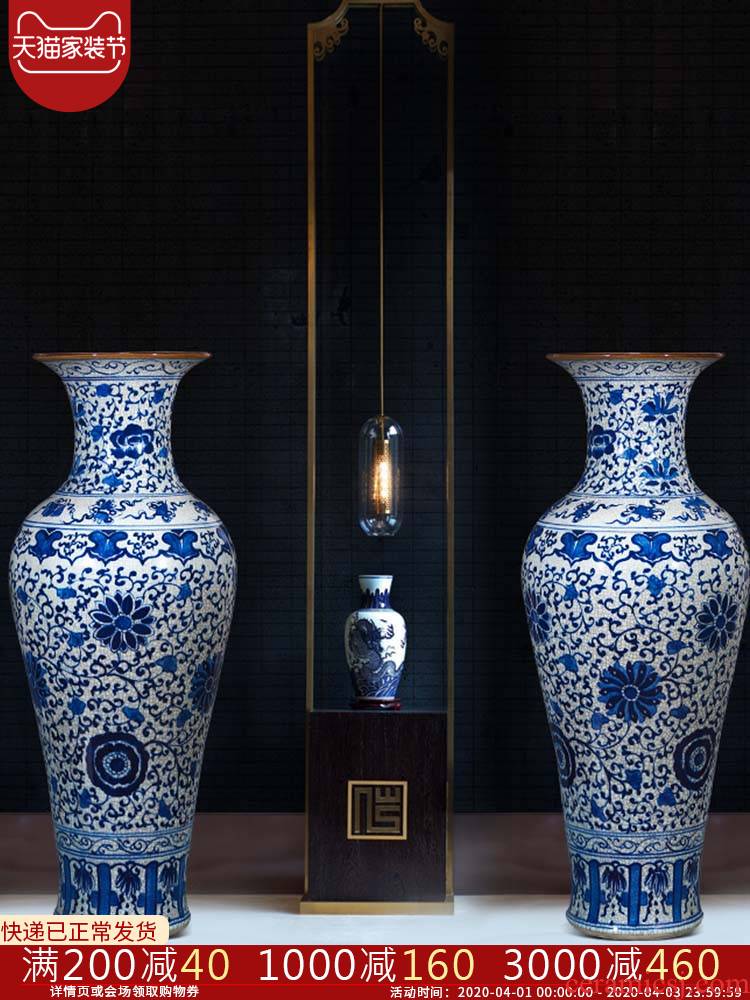 Jingdezhen ceramics hand - made large blue and white porcelain vase on crack hotel furnishing articles to heavy large living room
