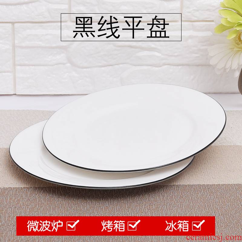 Ceramic plate disc white beefsteak 10/12 inch plate round dish tray plates home dishes for breakfast