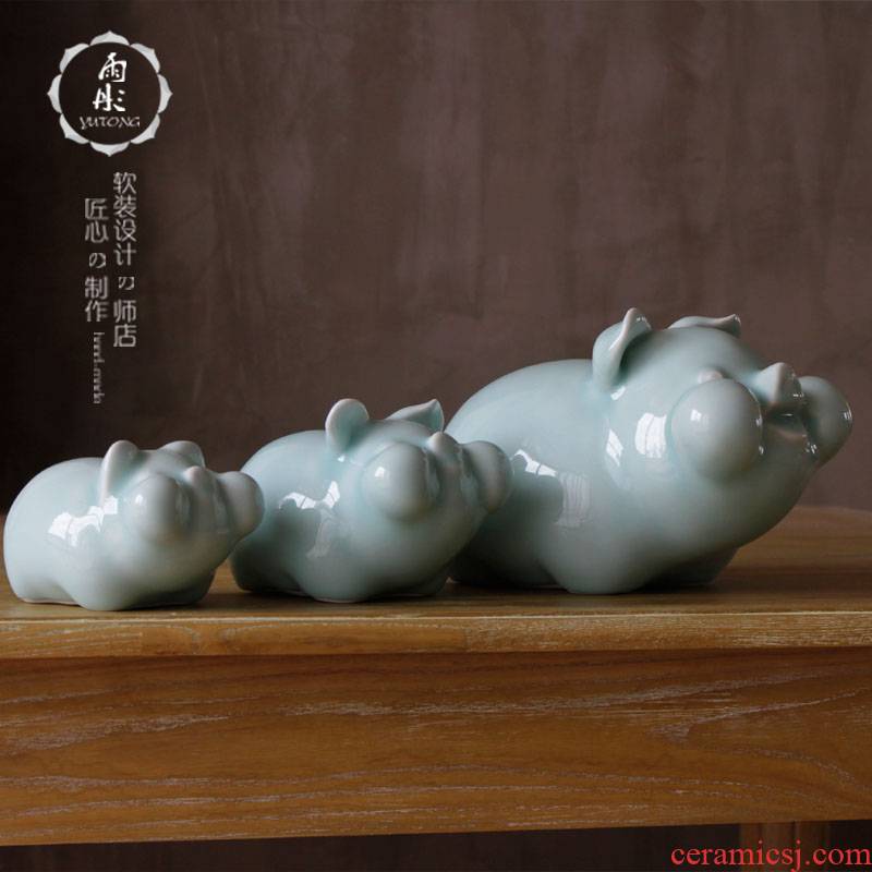 Rain tong home | jingdezhen ceramics craft exquisite originality pig lovely father and son/girl with sweet home furnishing articles