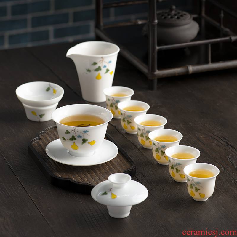 Hand - made sweet white kung fu tea set suit small household set of contracted ceramic tea tureen combination office for tea