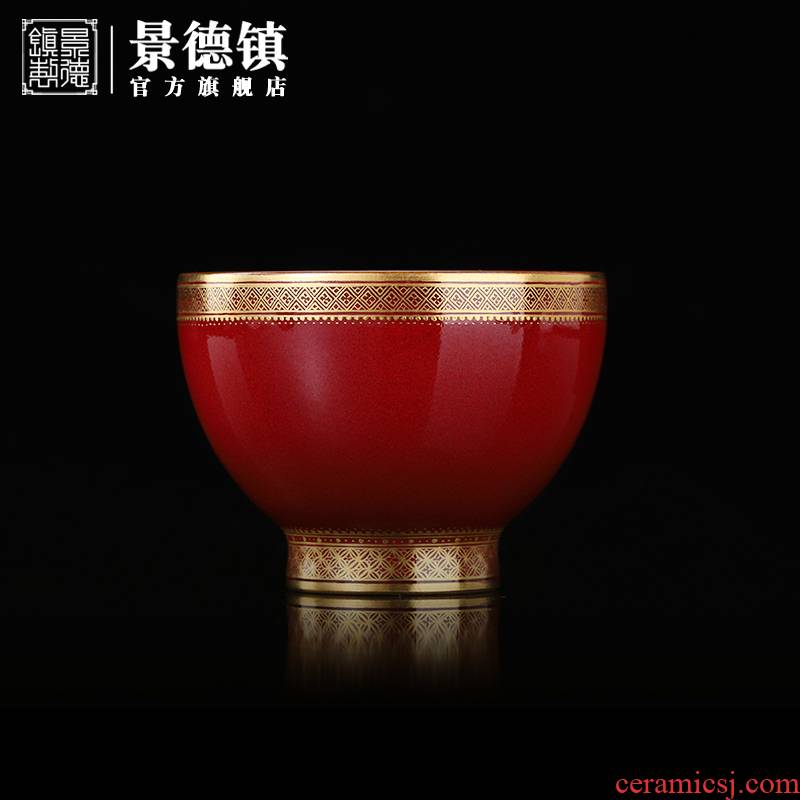 Jingdezhen flagship store hand - made ji red paint the peace cup