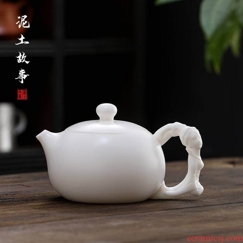 Biscuit firing xi shi pot of jingdezhen ceramic ball hole, kung fu tea set high white porcelain teapot single pot of tea, little teapot