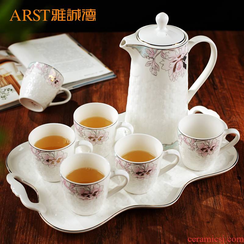 Ya cheng DE ShangMing water set with ceramic tray was high - capacity teapot teacup gift package tea hot and cold water
