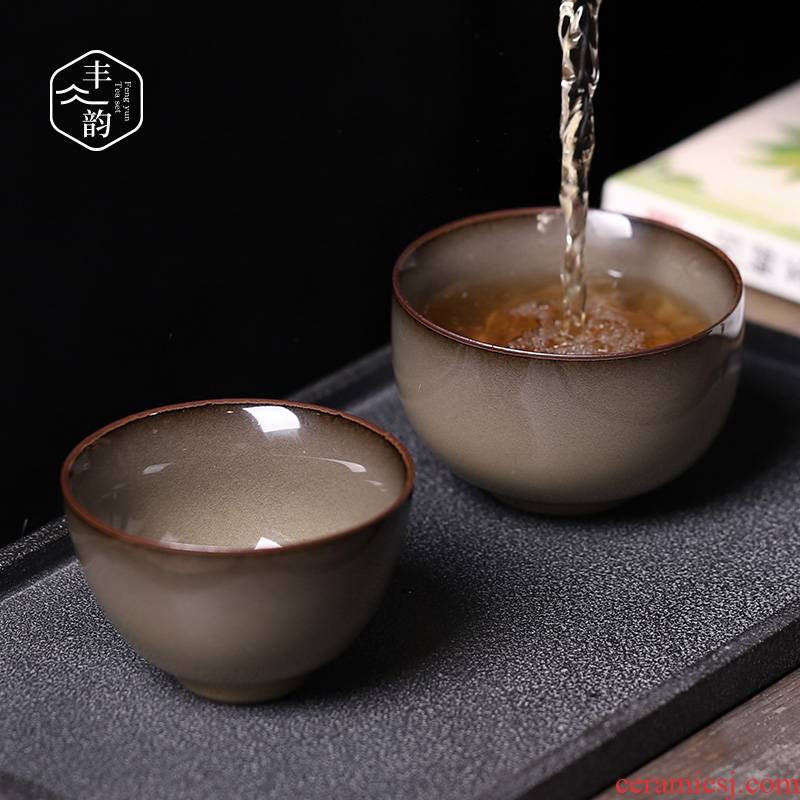 Celadon teacup large master kung fu tea set household sample tea cup cup meditation cup ceramics single cup of tea light yellow amber