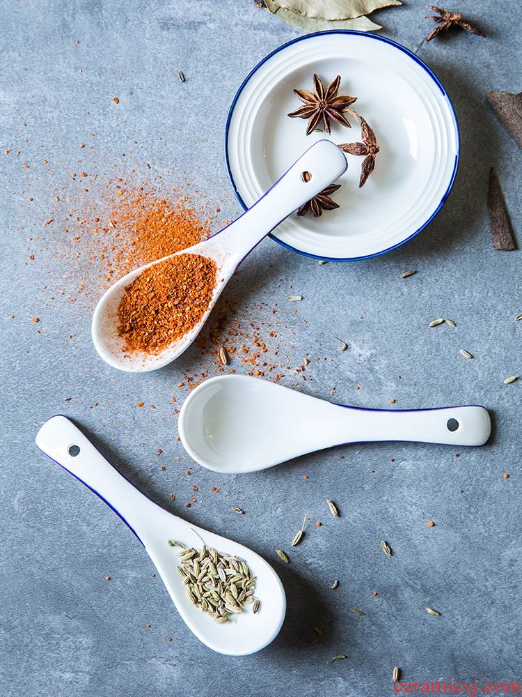 The content ceramic household porcelain run big spoon, soup spoon ladle large - sized long handle porridge porridge spoon run ceramics