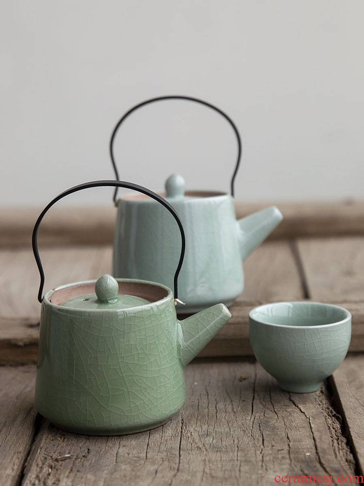 Four seasons wind girder pot a pot of six cups of ice crack glaze box make tea tea sets ceramic teapot cup home