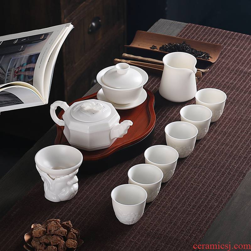 True cheng dehua white porcelain craft high pot of suet white jade ceramic biscuit firing kung fu tea set household teapot is contracted