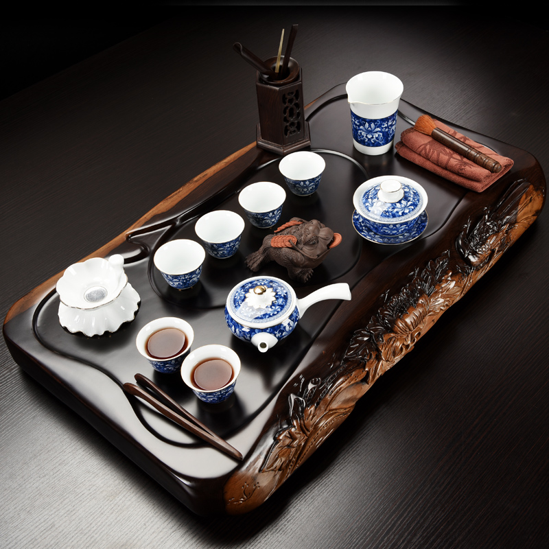 Repeatedly in the whole piece of ebony wood tea tray tea Chinese contracted ceramic kung fu tea set the teapot tea tray