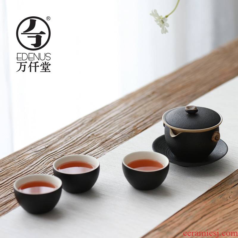 M letters kilowatt/hall kung fu tea set ceramic tea set three cup tea of a complete set of machine this cup of the teapot