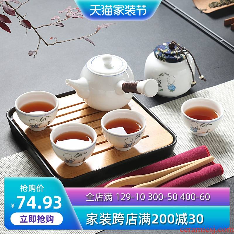 Travel is Yang ceramic tea set small bamboo tea mini home tea tray was kung fu tea set dry suits for on sale