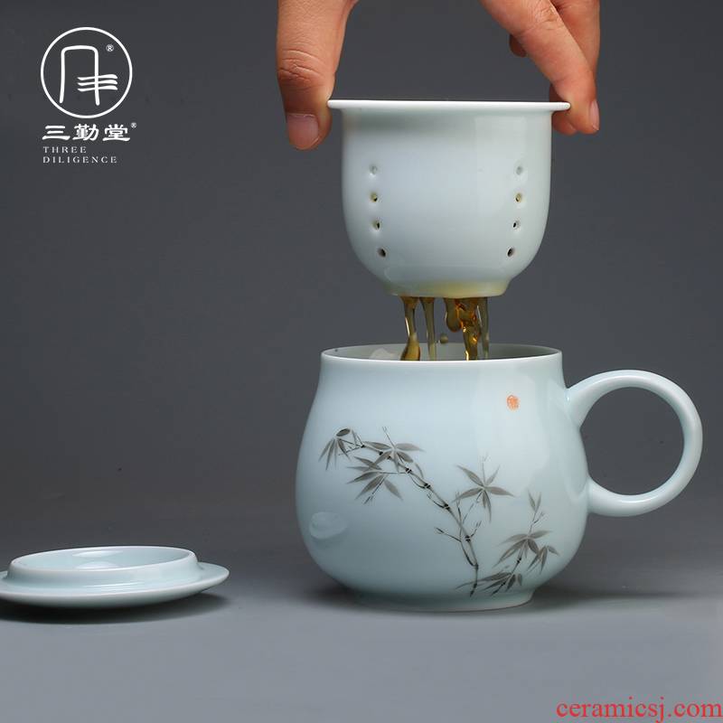 Three frequently hall jingdezhen ceramic cups with cover filter personal keller cups office separation tea cups