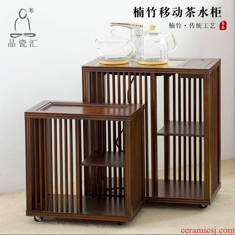 Household porcelain sink bamboo tea ano, solid wood mobile tank tea sets tea tea water machine for the lockers
