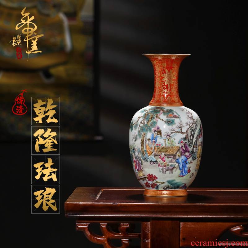 Emperor up collection of hand - made colored enamel game characters in the story of Chinese antique vase rich ancient frame porch porcelain furnishing articles