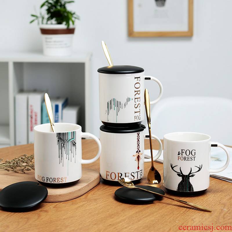 The content mark cup Nordic ins contracted with cover teaspoons of ceramic cups of coffee cup household individuality creative trend