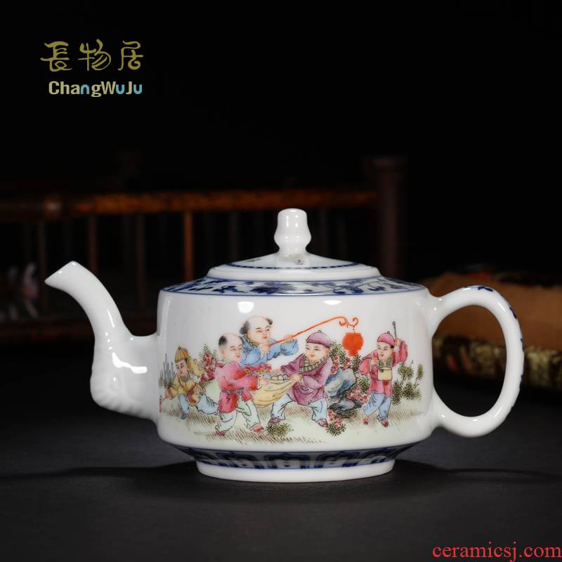 Offered home - cooked in jingdezhen ceramic famille rose porcelain teapot pure manual hand blue and white porcelain tea set kung fu tea tea