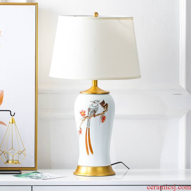 New Chinese style painting of flowers and large sitting room tea table lamp postmodern contracted ceramic soft outfit desk lamp of bedroom the head of a bed the study