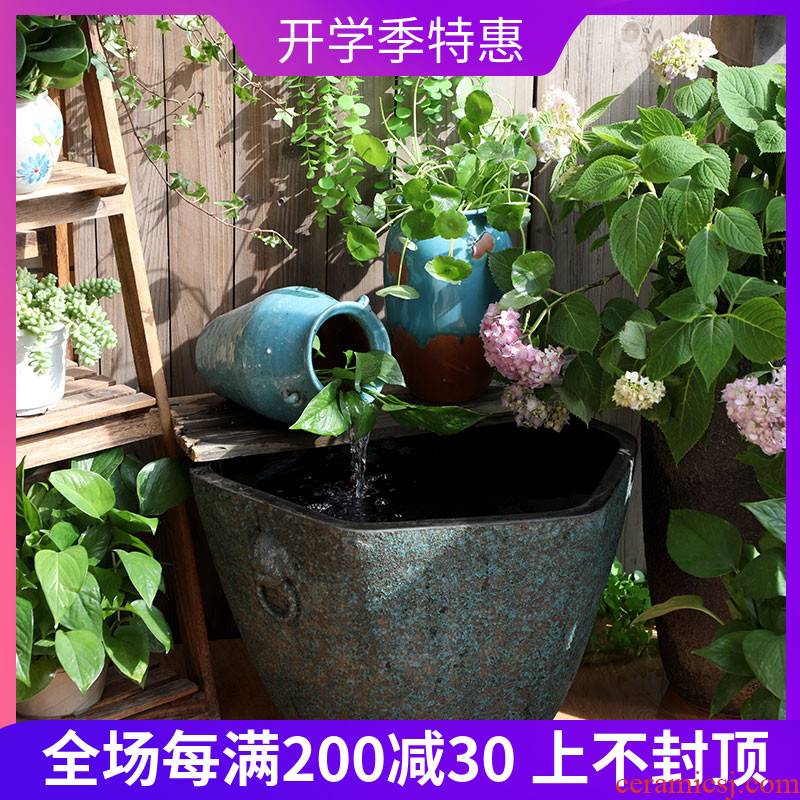 Jingdezhen ceramic aquarium fish bowl sitting room extra large water lily lotus old flowers cylinder tank yard