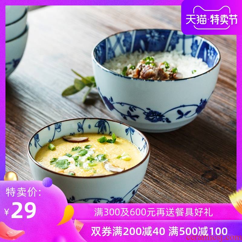 There are ancient up ceramic bowl household steaming bowl of imported from Japan eat bowl under glaze color porcelain tableware Japanese bowl of steaming food bowl
