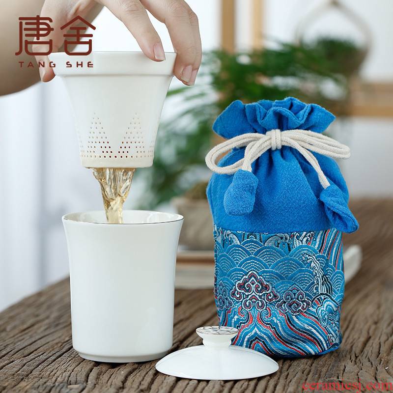 Tang s contracted white porcelain ceramic cups portable crack cup filter with cover household travel office tea cups