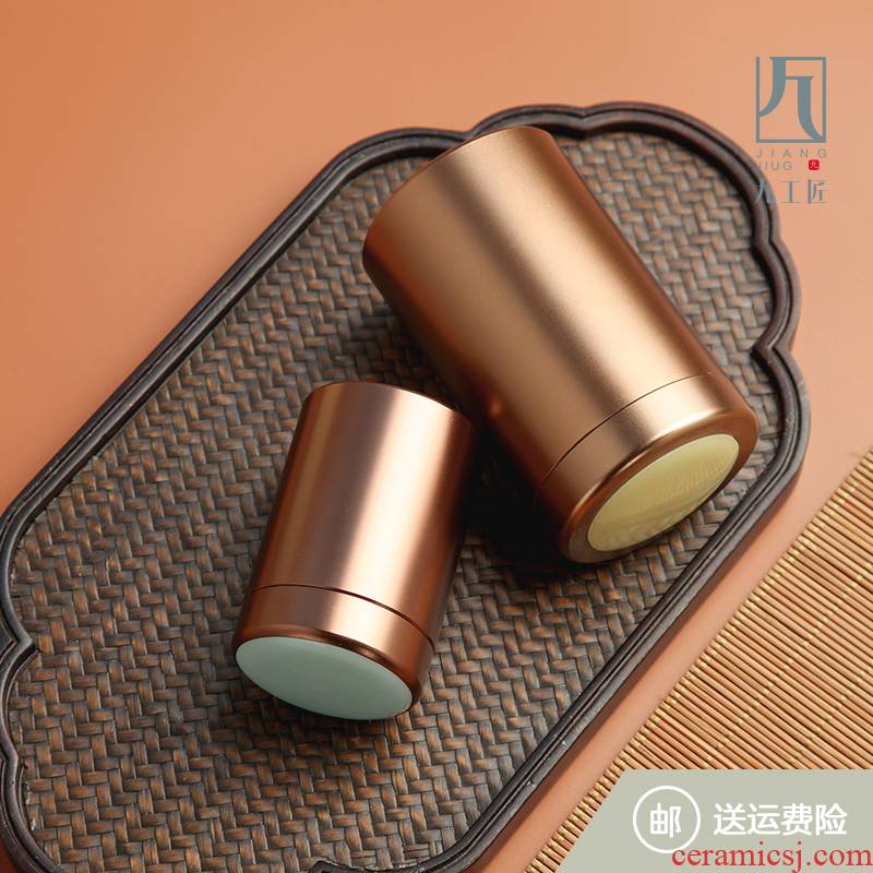The Metal caddy fixings with creative longquan celadon cover sealing small pot aluminum storage tank portable green POTS