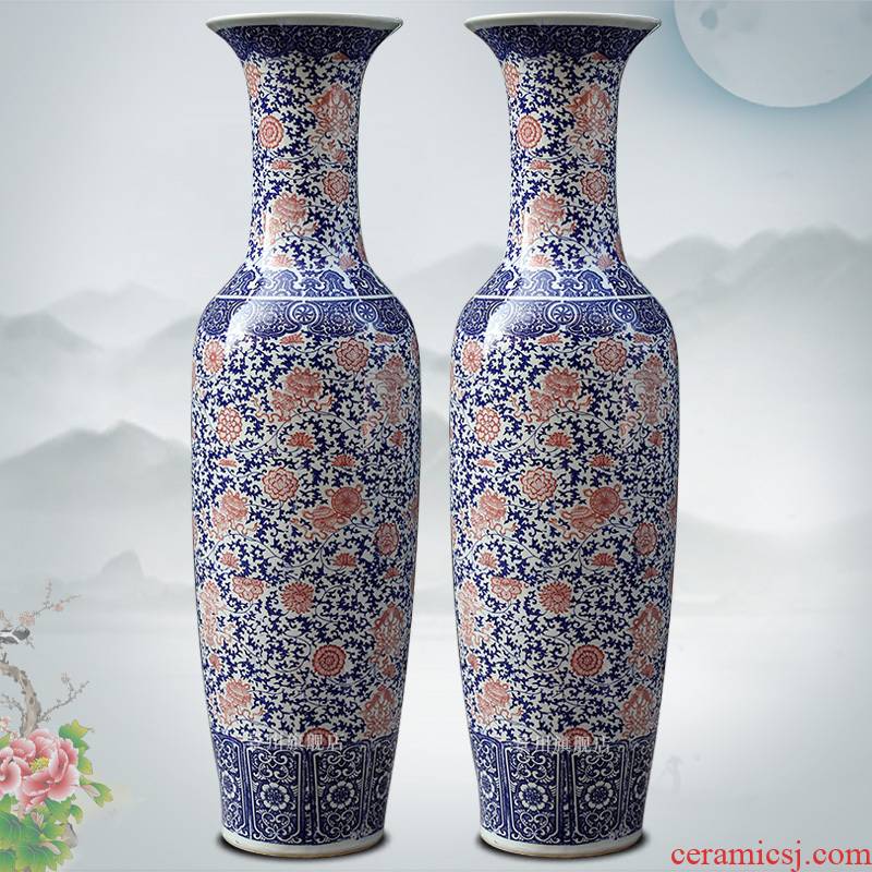 Jingdezhen ceramics bound branch lotus open piece of archaize crack glaze landing big blue and white porcelain vase furnishing articles
