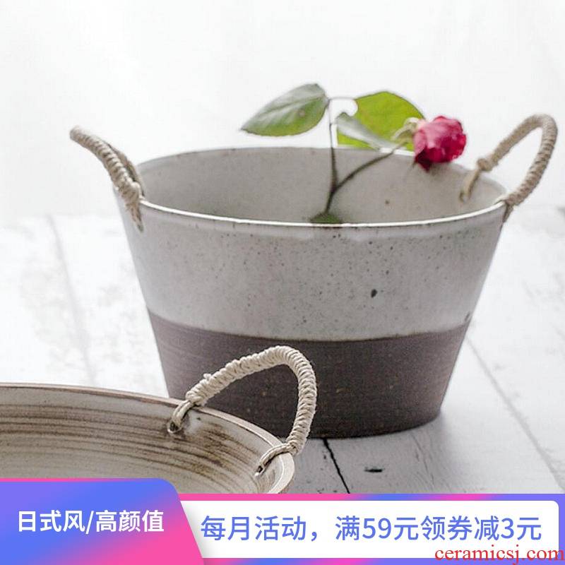 Japanese household artificial ceramic fools do old restoring ancient ways with hemp rope coarse pottery fruit basket soup basin dry fruit basket fruit bowl