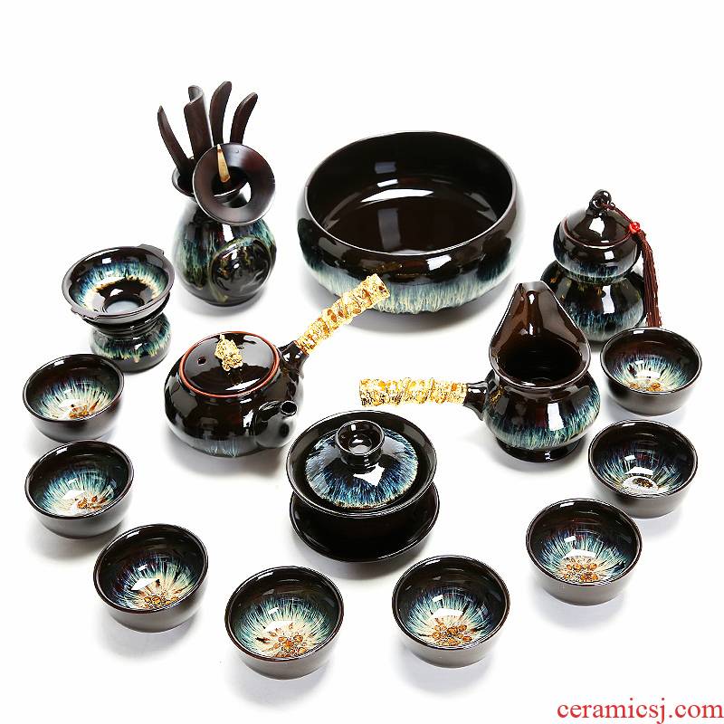 Variable tea suit household placer gold red glaze ceramic teapot teacup masterpieces of a complete set of kung fu tea tea set