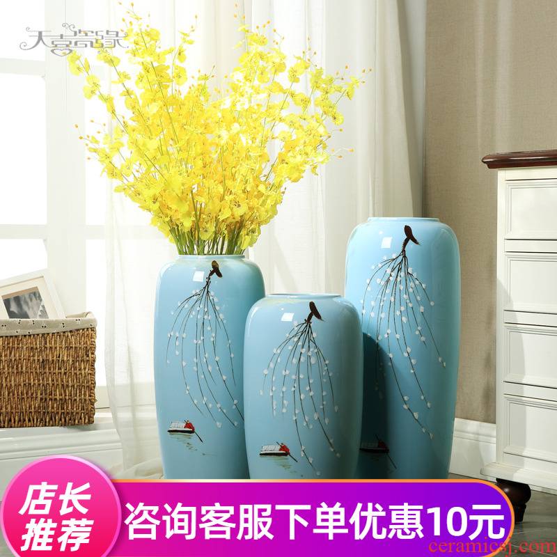 Sitting room ground ceramic large vases, I and contracted dry flower, flower implement high TV ark adornment European furnishing articles