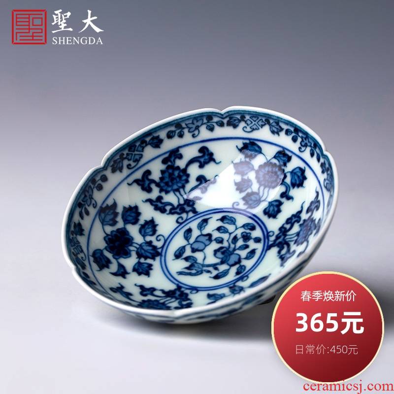 Holy big blue and white flowers and teacups hand - made ceramic kungfu archaize grain haitang expressions using tea cups of jingdezhen tea service master