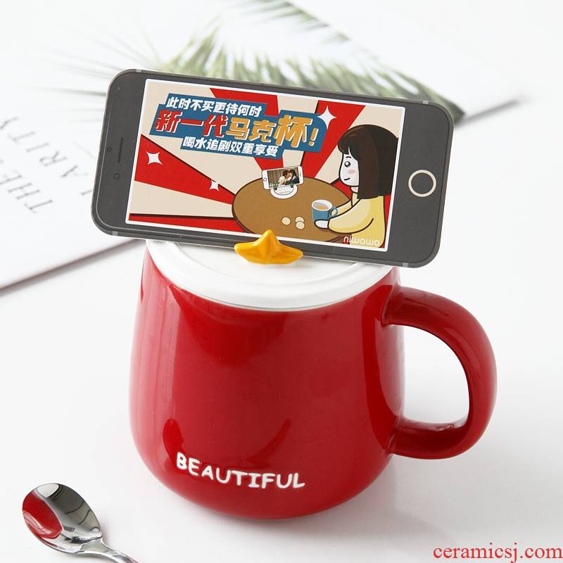 Express cartoon creative move trend ceramic cup keller spoon of boring breakfast milk coffee cup with cover