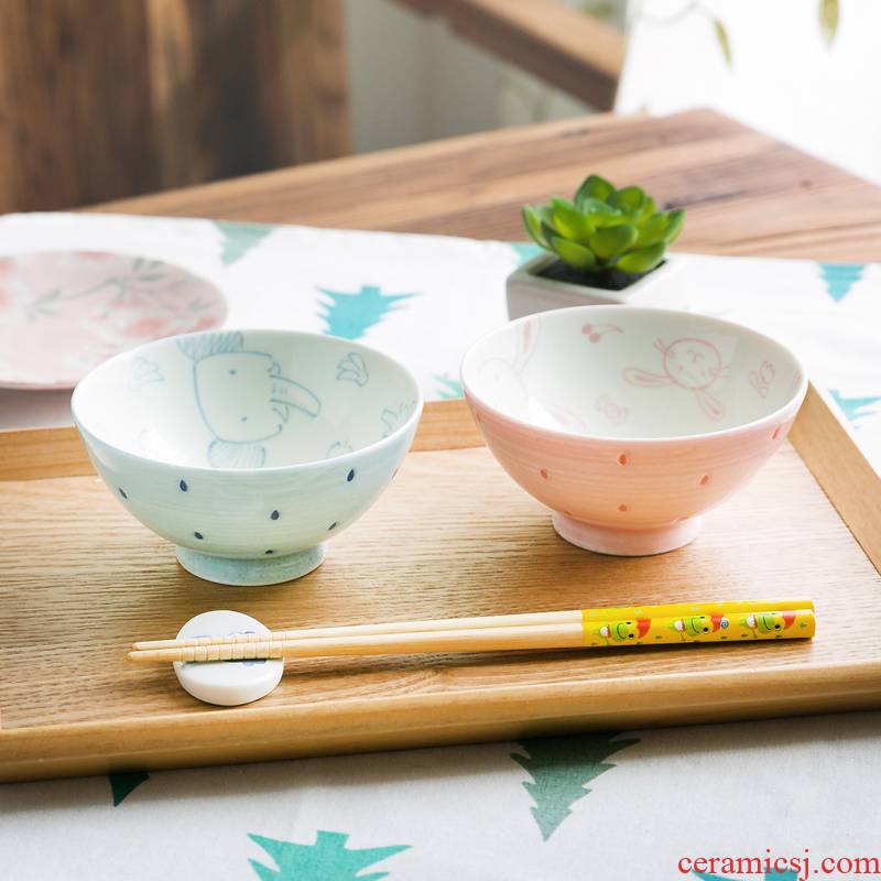 Imported from Japan cartoon small bowl of household ceramic bowl bowl of lovely animals children eat bowl porringer rice bowls