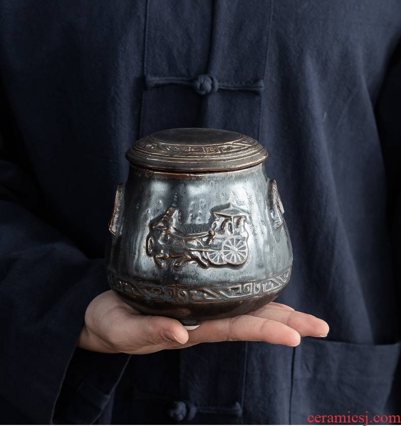 Antique rust glaze ceramic tea pot coarse after variable size portable sealed storage tanks tea boxes