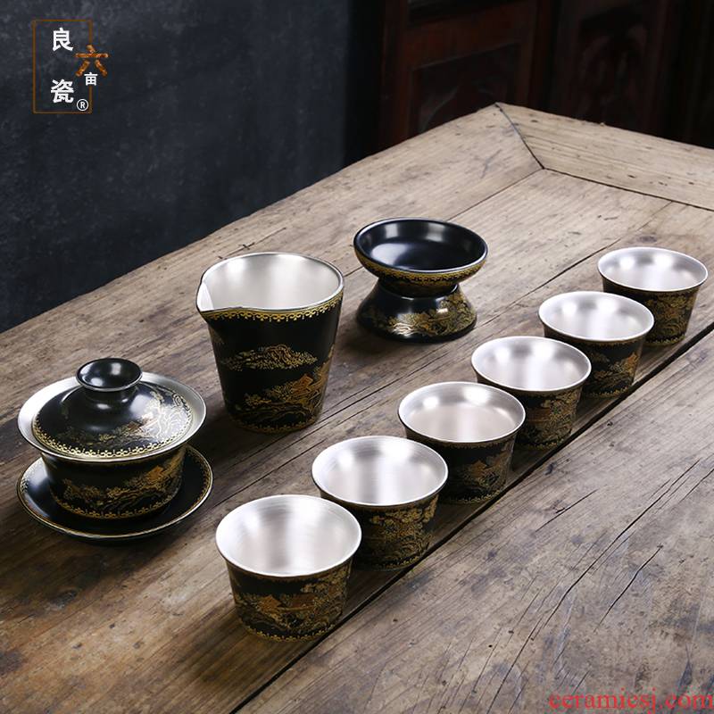 Jingdezhen ceramic coppering. As silver tea sets, 999 sterling silver tea set kung fu tea cups of a complete set of the home office