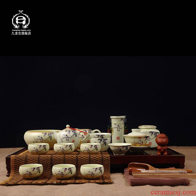 DH jingdezhen ceramic kung fu tea sets, small cups of a complete set of office home teapot teacup tureen tea