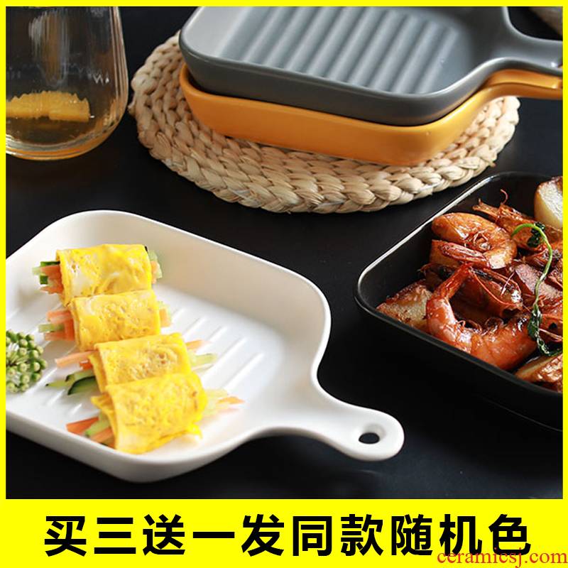 Northern wind matte enrolled porcelain bake with handle plates creative paella pan handle food dish posed the dishes for breakfast
