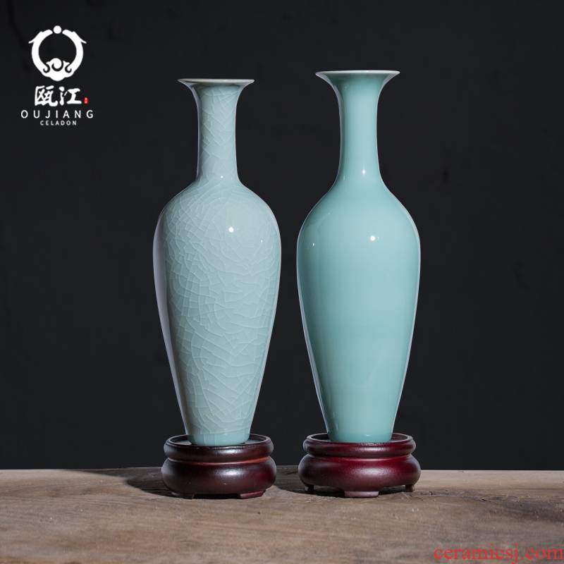 Oujiang longquan celadon vase little goddess of mercy bottle creative ceramic flower arrangement of Chinese style household decorate the living room to restore ancient ways furnishing articles