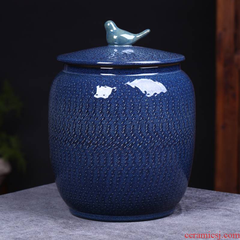 Jingdezhen ceramic barrel household with cover 20 jins 30 jins old ricer box sealed container insect - resistant kitchen storage tank
